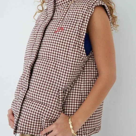 Brown Checkered Women's Puffer Jacket - Picture 3 of 4